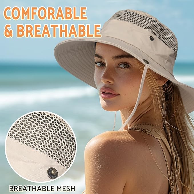 PFFY Sun Bucket Hats for Men Women 3” Wide Brim UPF 50+ Fishing & Beach Hat