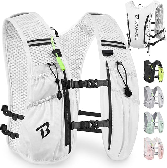 BECOJADDE Running Vest Hydration Backpack for Men Women, 5L Lightweight Running Backpack Hydration Pack for Marathon, Trail, Cycling, Hiking, Jogging