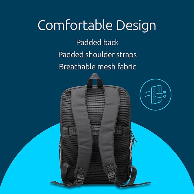 Kensington EQ Backpack 16”, for 15.6 inch-16 inch Laptop, Padded Shoulder Straps, Side Pocket,(K60392WW), Black