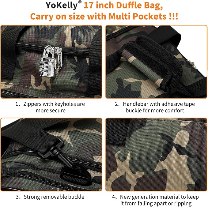 17 inch Small Duffle Bag - Carry On Personal Item Bag for Travel Gym Sport - Camo