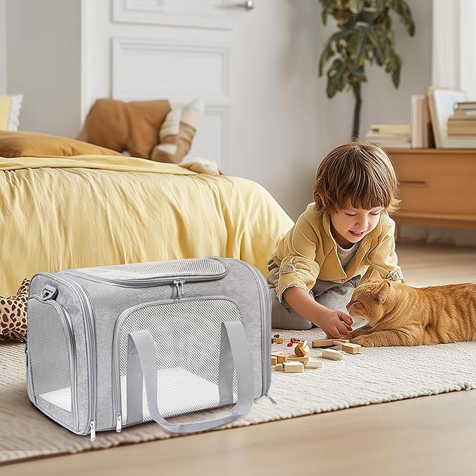 Cat Carrier Soft for Pets Up to 25 Lbs, Cat Travel Bag Soft-Sided with Padded Shoulder Strap, Pet Dog Carriers for Small Dogs Travel Puppy Carry Airline Approved, Grey