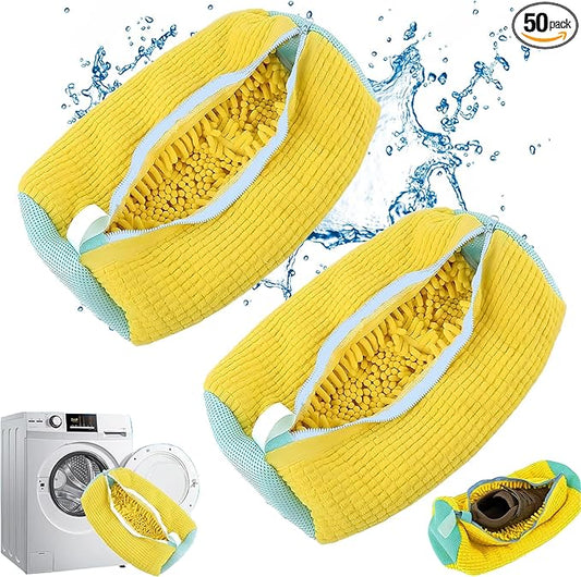 Shoe Washing Machine Bag,Shoe Laundry Bags for Sneakers, Reusable Shoe Cleaning Bag for All Shoe Sizes,Adjustable laundry bag for washing machine for 360°,2Pcs, Yellow