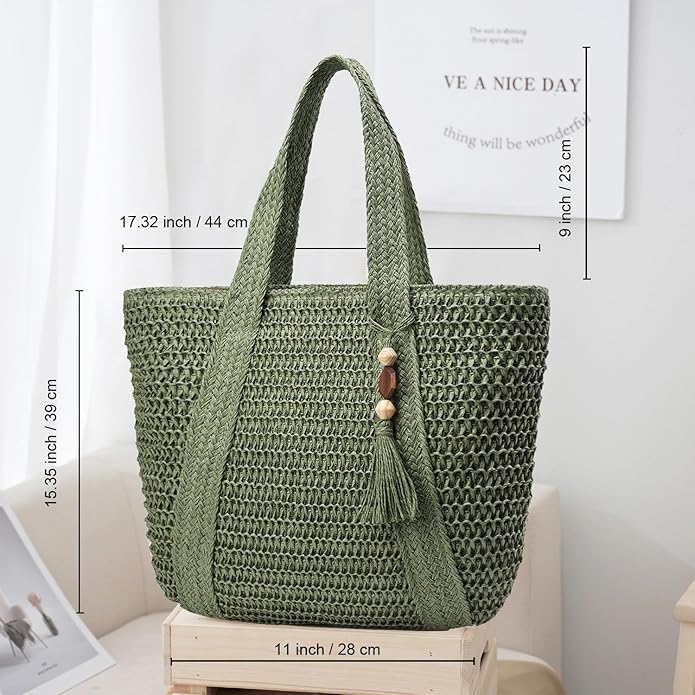 Straw Beach Bags for Women Woven Beach Tote Bag Casual Boho Large Shoulder Handbags Purse for Vacation Holiday