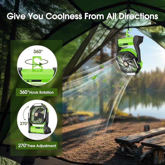 Portable Rechargeable Fan, 20000mAh Cordless Battery Powered Camping Tent Fans with SOS & LED Lantern, Small USB C Operated Outdoor Ventilador for Travel Camp Fishing Bedroom Power Outage Emergency
