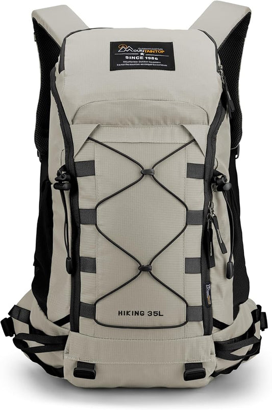MOUNTAINTOP 35L Hiking Backpack, Lightweight Outdoor Travel Camping Daypack with Rain Cover for Men & Women（White）