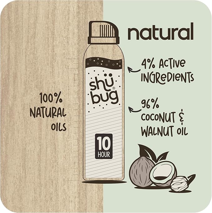 Shubug Natural Insect Repellent Spray, DEET Free with Geraniol, MCT and Walnut Oil, Long Lasting Up to 10 Hours, 6 oz (Pack of 2)