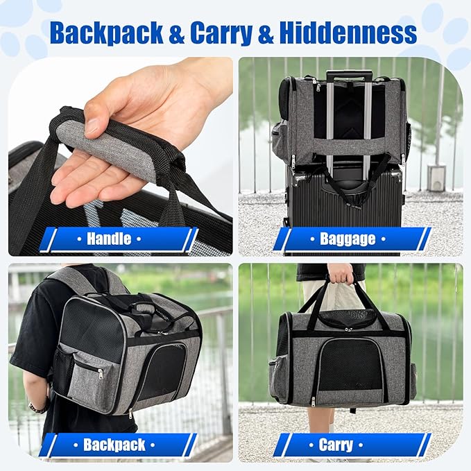 pet Bag Multi Purpose pet Bag Collapsible Portable for Dog cat go Out Traveling Carrier Backpack for Secret Adventures Cat and Dog (Grey, S:17.7"X10.6"X12.6”)