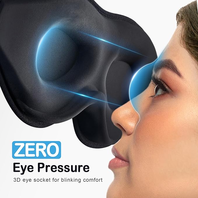 LitBear Breathable Sleep Mask, 3D Eye Mak Sleep for Side Sleepers Women Men, Light Blocking Sleeping Mask with Adjustable Strap, Soft Lightweight Eye Cover for Travel, Night Work, Nap, Office - Black