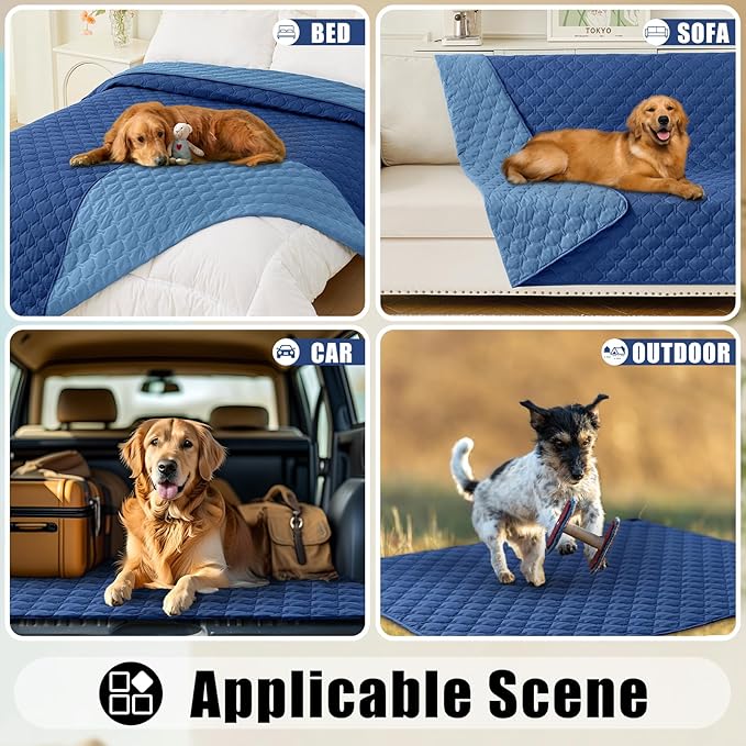 Smiry Waterproof Dog Bed Cover Blanket, Soft Reversible Pet Blanket, Washable Leakproof Cats Dogs Couch Cover for Sofa, Couch, Furniture, Plaid (30x70 Inch, Navy/Blue)