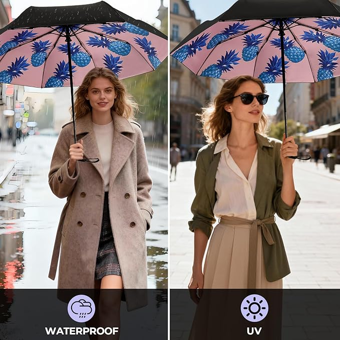 LLanxiry Compact Travel Umbrella, 44" Canopy, Automatic Open/Close Windproof Umbrella, 210T Pongee, 8-Rib Fiberglass, Travel Size Mini, Portable Rain/Sun Umbrellas UPF 50+ with Cover