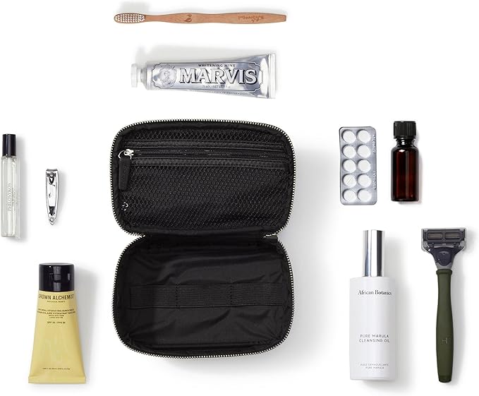 Leatherology Black Onyx Leatherology Small Travel Organizer - Zipped mesh storage pocket, elastic loops for organization, compact travel size