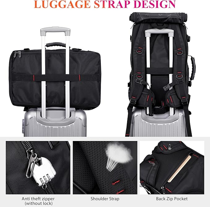 WITZMAN Carry on Travel Backpack for Men Women Airline Approved Convertible Nylon Duffle Backpack Luggage Bag (B682 Black)