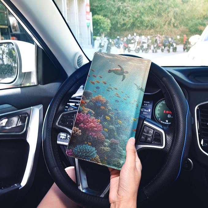 linqin Car Registration and Insurance Card Holder, Tropical Coral Reef Glove Box Organizer Card Document Wallet