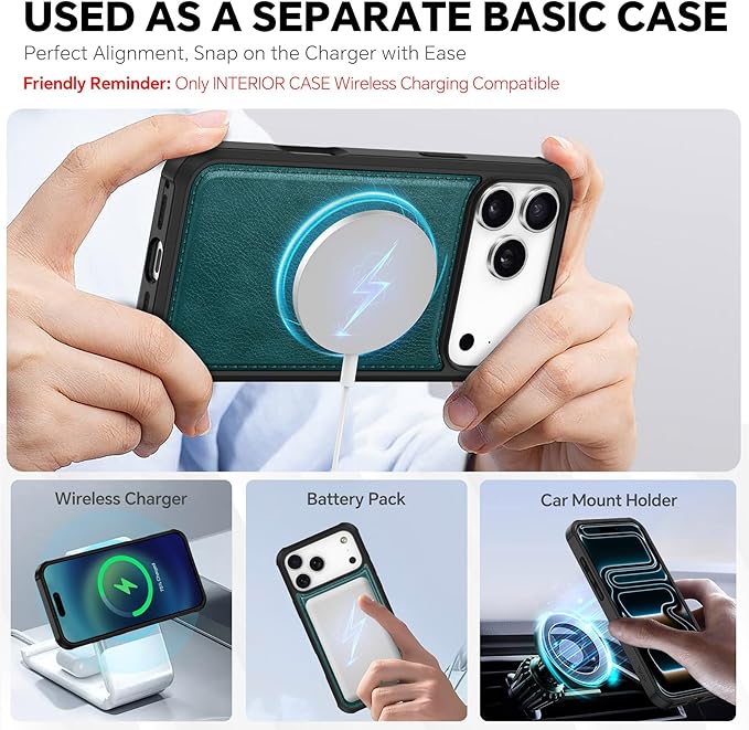 TUCCH Removable Case Wallet for iPhone 17 Pro Max (6.9") 2025, Detachable Wrist Strap, Wireless Charging, Stand, 4 Card Slots RFID Blocking, 2-in-1 Magnetic, PU Leather Shockproof Cover, Teal Blue
