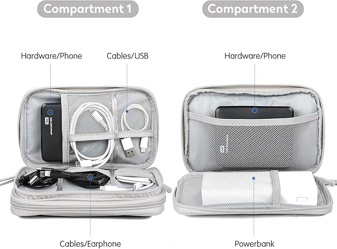 2 Pack Travel Cable Organizer Double Layer with Smooth Coating Zipper,Cable Organizer Bag Electronic Accessroies Shockproof and Impact-Protective for Hard Drives,Cables,Charger,USB Card