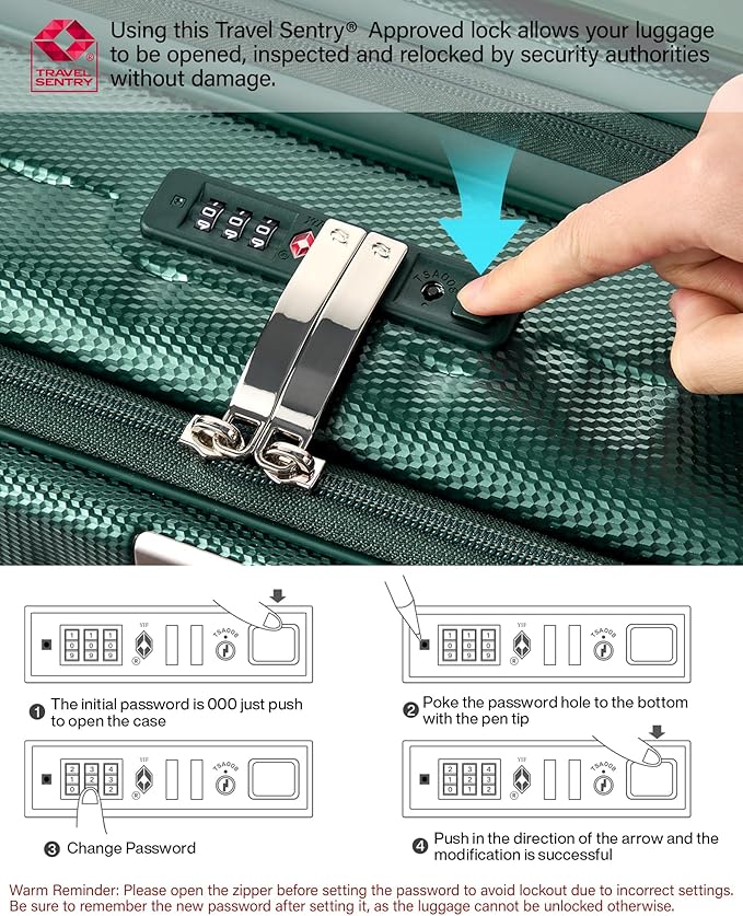 Hanke 24 Inch Expandable Luggage Top Opening Checked Bag Luggage Hard Shell Suitcases with Wheels Lightweight Travel Luggage Medium Suitcase with Lock for Woman Men-Blackish Green