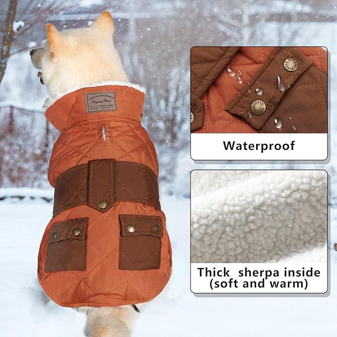 KYEESE Dog Coat Windproof Dog Coats for Small Dogs Soft Pet Sweater for Cold Weather Thick Pets Clothes with Pocket Warm Pet Winter Puffer Coat with Leash Hole Waterproof Dogs Jacket with Fleece Lined