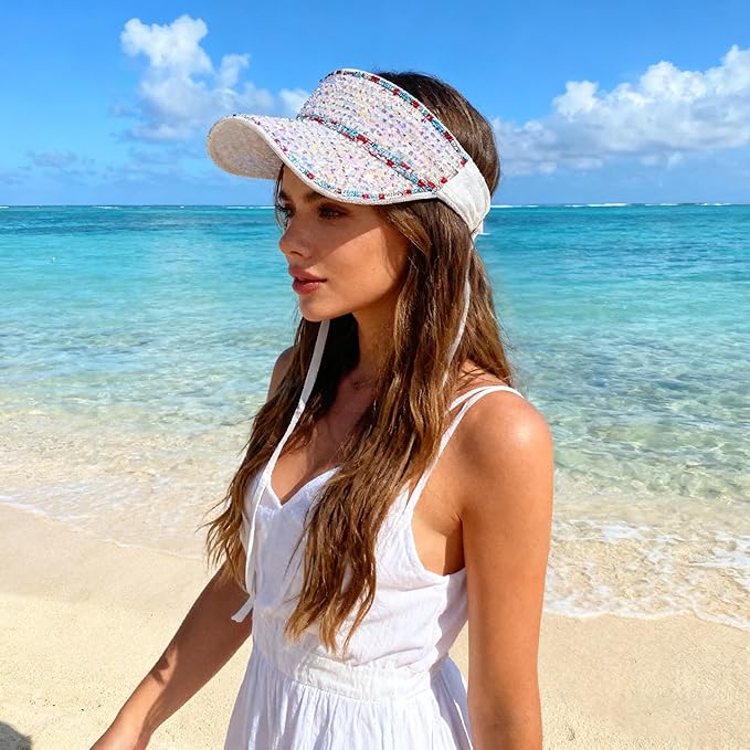 Bling Shiny Rhinestone Sports Sun Visor Hat for Women Summer Adjustable Breathable Beach Visor Caps Running Golf Sun Hat