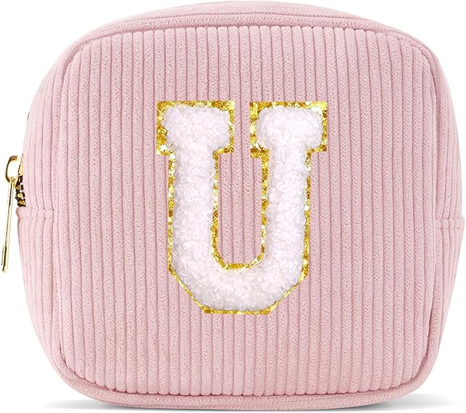 Pocmimut Graduation Teacher Gifts Initial Makeup Bag Birthday Gift Travel Toiletry Bag Preppy Cosmetic Bag for Girls Travel Essentals Organizers,U