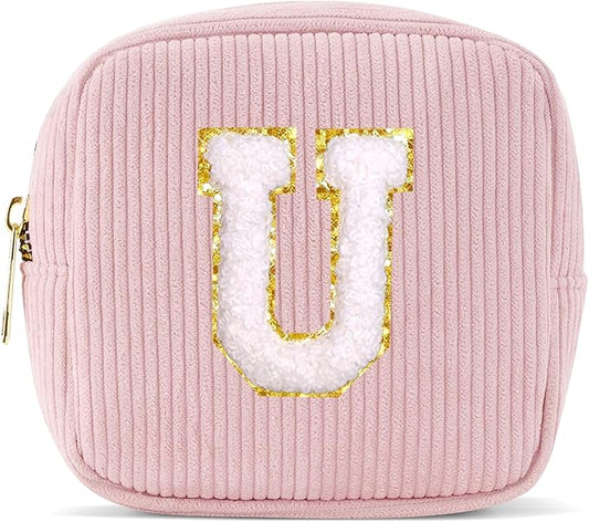 Pocmimut Graduation Teacher Gifts Initial Makeup Bag Birthday Gift Travel Toiletry Bag Preppy Cosmetic Bag for Girls Travel Essentals Organizers,U