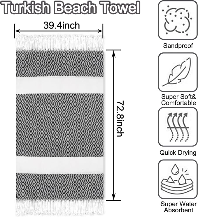 Beach Towel 2 Pack,Sand Free Beach Towels Oversized 39 x 72, Diamond Turkish Beach Towel Quick Dry,Lightweight Pool Towels for Adults Travel Towel,Cool Beach Essentials