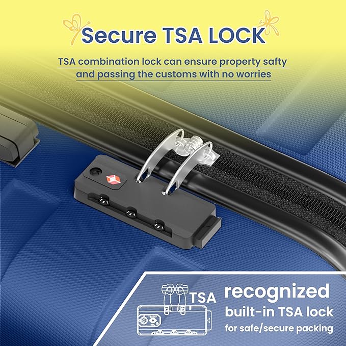 AnyZip Luggage Sets 3 Piece Hardshell Suitcase Set PC ABS Lightweight Travel Suitcases with 4 Double Spinner Wheels TSA Lock 20 24 28 Inch Dark Blue