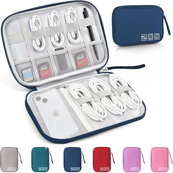 Travel Cable Organizer Bag, Electronics Organizer Tech Pouch with Double Layers for Cords, Chargers, Phone, Earphones, USBs, SD Cards - Travel Essentials Portable Waterproof Tech Pouch