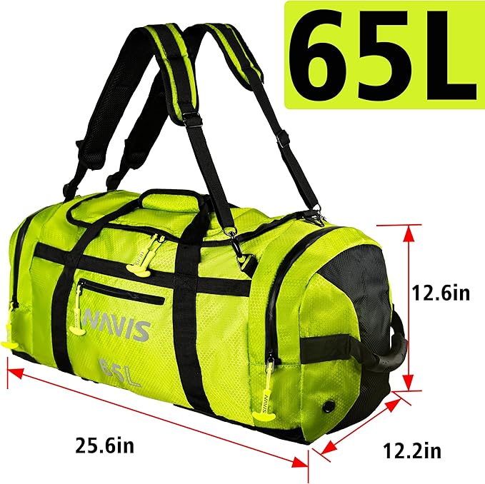 65L Sailing Bag Duffel - Waterproof Multi-Functional Dry Backpack with Wet/Dry Storage, 1680D Heavy Duty Nylon