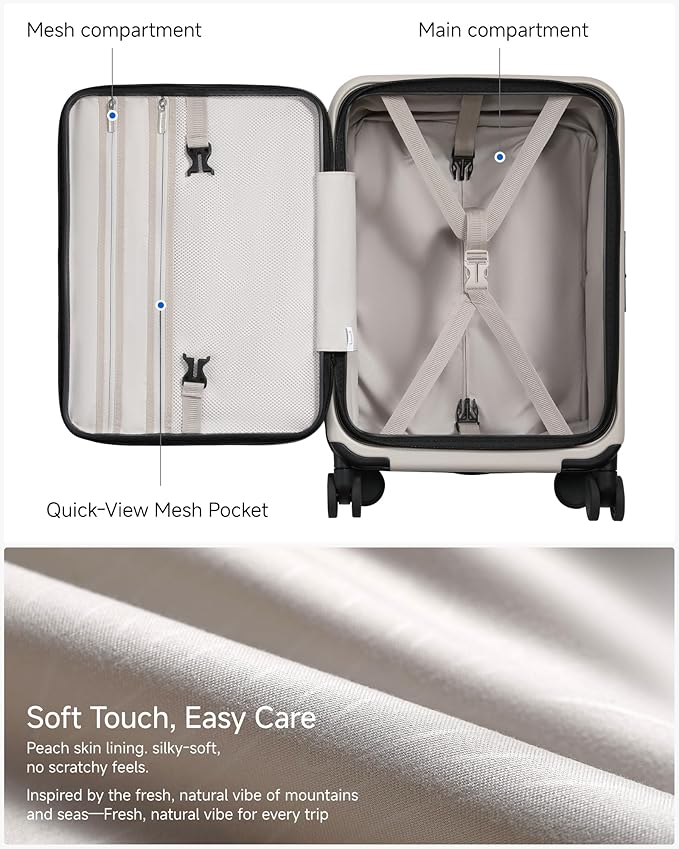 Carry On Luggage Top Opening, FLT Expandable Polycarbonate Hard Shell Suitcase with Wheels (FLO-Lite, Beige, 20 Inch, 38L-43L)