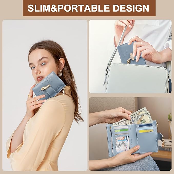 yiijay Small Wallet Women RFID Blocking Leather Bifold Wallet Credit Card Holder for Women Ladies Compact Wallet Mini Purse With Zipper Pocket