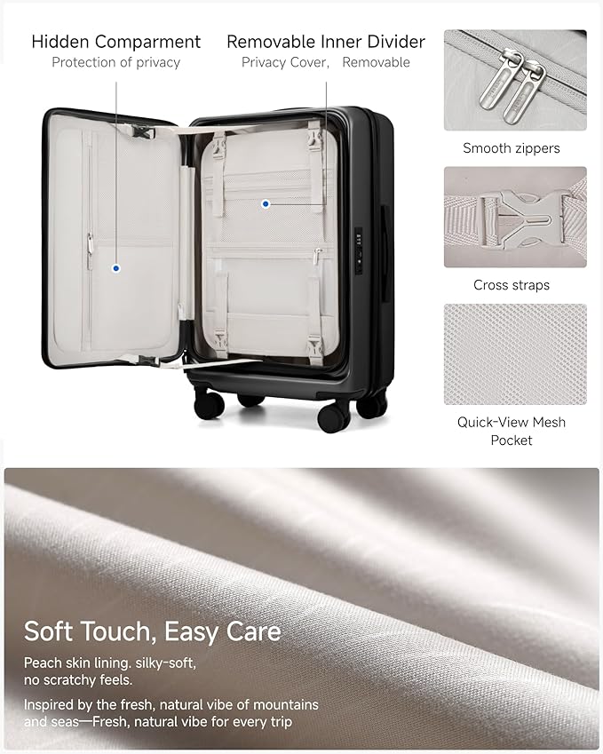 Checked Luggage Top Opening, FLT Expandable Polycarbonate Hard Shell Suitcase with Wheels (FLO-Lite, Black, 24 Inch, 63L-70L)