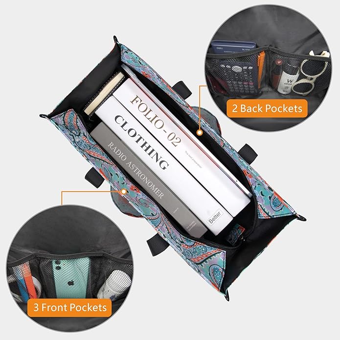 TOPDesign Utility Water Resistant Tote Bag with 13 Pockets, Top Zipper Closure & Thick Bottom Support, for Working Women