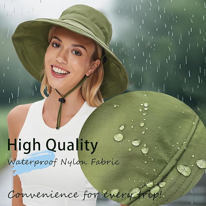 Sun Hats for Women Men UV Protection Wide Brim Bucket Hat with Ponytail Hole Waterproof Gardening Fold-Up Summer Cap