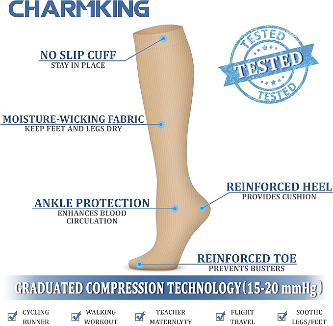 CHARMKING Compression Socks for Women and Men Circulation 4 Pairs 15-20 mmHg Best Support for Athletic Running Cycling