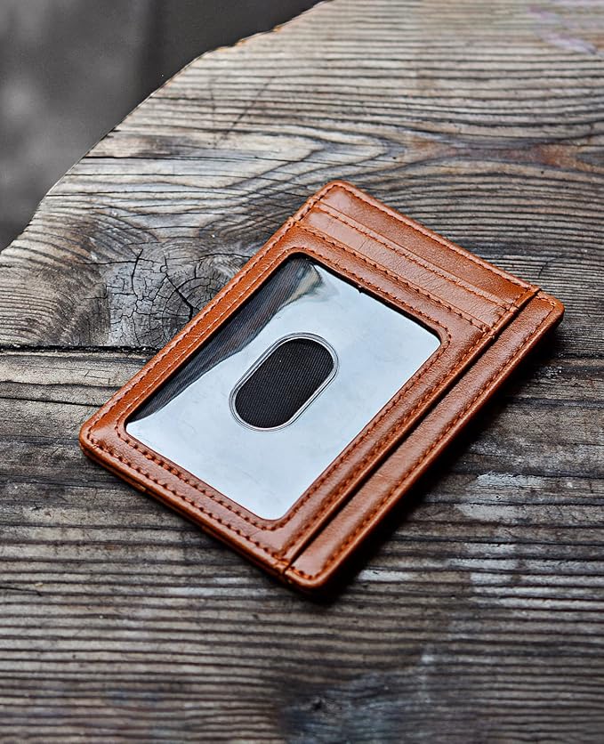 Buffway Slim Minimalist Front Pocket RFID Blocking Leather Wallets for Men and Women - Alaska Brown