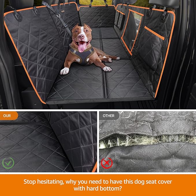 iBuddy Truck Seat Extender for Dog Hard Bottom Seat Cover Split Design Offer Large Space Protects Leather Seat from Scratch, Hair, Waterproof Pickup Truck Seat Cover for Silverado/GMC/Ram/F150 F250
