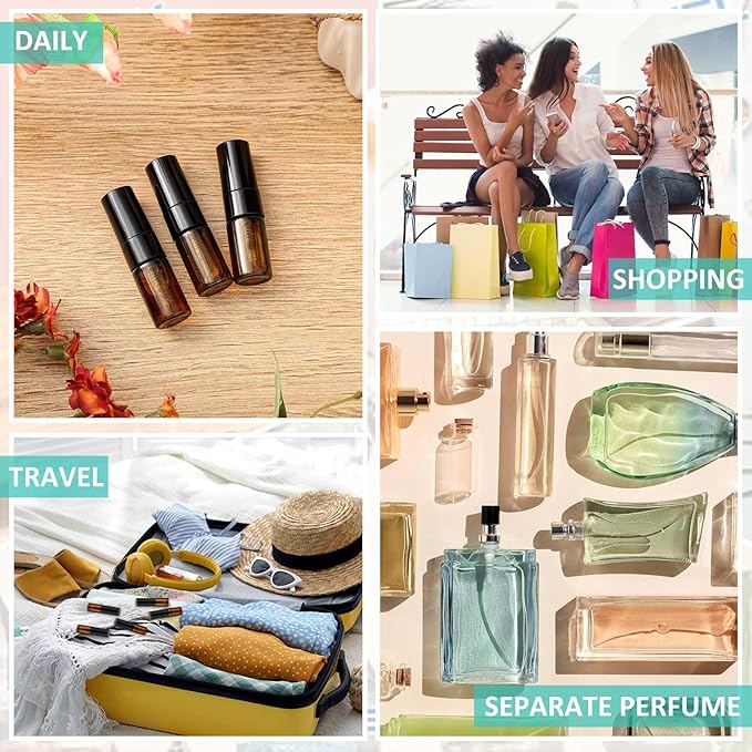 Zhehao 50 Pcs Mini Spray Bottles 2 ml Clear Glass Perfume Bottles Refillable Fine Mist Perfume Atomizer Portable Empty Sample Containers for Cleaning, Essential Oils, Travel (Amber)