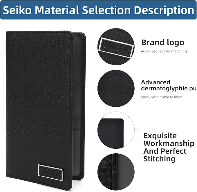 Car Registration and Insurance Holder Glove Box Folder-Premium Car Folder, Car Document Holder for Cards, Driver License & other Essential Documents (Reticulated black)