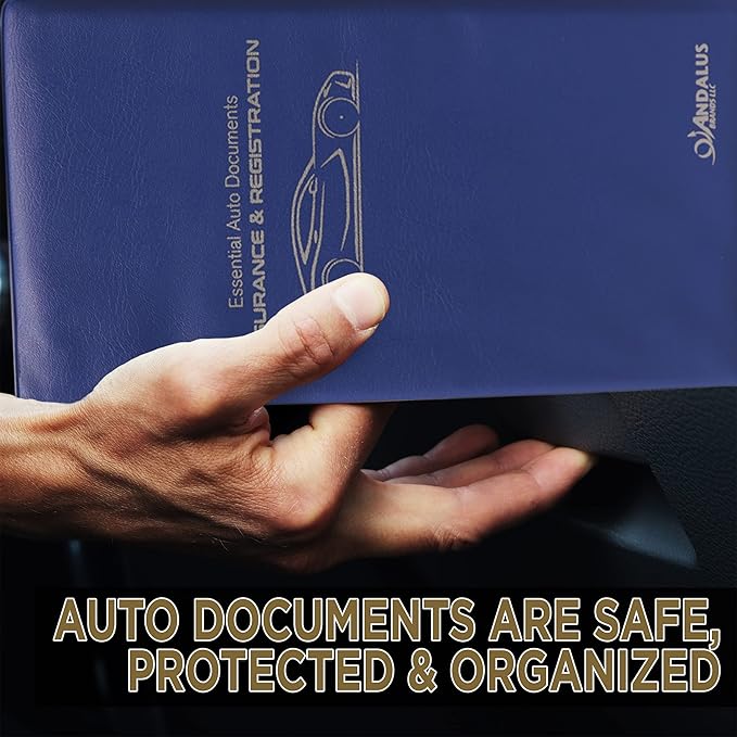 Andalus Auto Registration & Insurance Card Holder Pack of 1, Waterproof Essential Car Registration Holder with Hook & Loop Closure, Perfect for Every Vehicles Glove Boxes (Blue - 9.5" x 5.15")