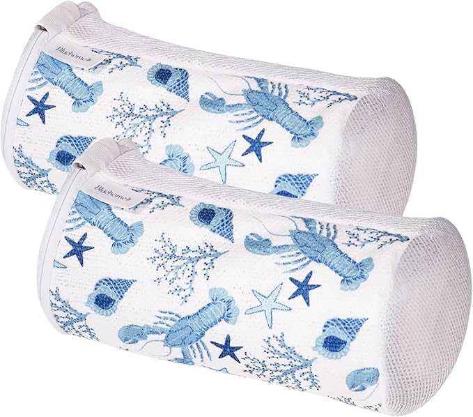 Shoe Washing Machine Bag with Sneaker Brush – 2-Pack Reusable Chenille Laundry Bags for Sneakers, Delicates, Travel & Storage – Ocean Print Stylish Design – by Bluehome