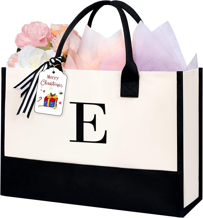 BAGAIL Initial Tote Bag, Personalized Birthday Gifts for Women, Teacher, Friends, Mom, Wedding, Monogrammed Beach Bag