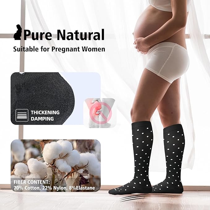 LEVSOX Thick Cotton Compression Socks for Women&Men 20-30mmHg Knee High Cute Support Sock for Nurses, Pregnancy, Travel