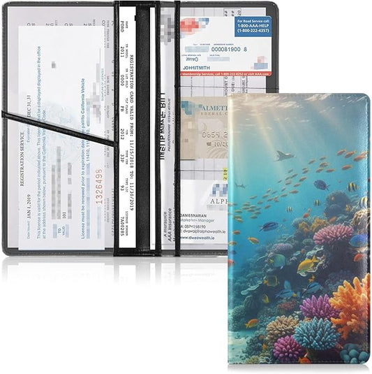 linqin Car Registration and Insurance Card Holder, Tropical Coral Reef Glove Box Organizer Card Document Wallet