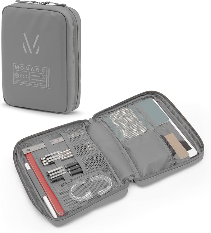 Monarc - Tech Pack, Made Using 8 Recycled Plastic Bottles, Cable & Camera Accessory Organizer, Toiletry bag, Water Resistant Materials (Grey)