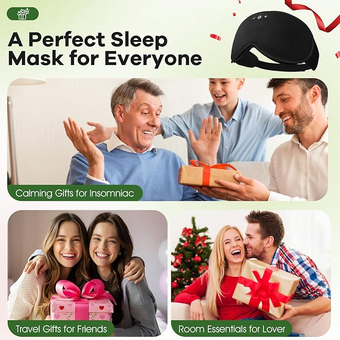 3D Sleep Headphones with Bluetooth 5.4 Sleep Mask, Bamboo Cotton Music Wireless Bluetooth Eye Mask for Sleeping, Earphones HD Speaker Microphone for Travel, Gifts for Men Women, Removable