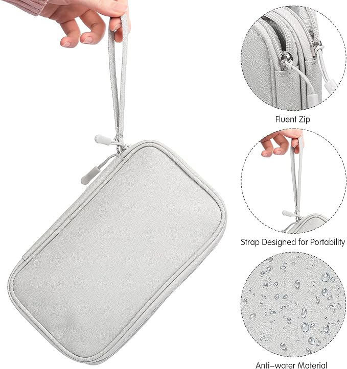 2 Pack Travel Cable Organizer Double Layer with Smooth Coating Zipper,Cable Organizer Bag Electronic Accessroies Shockproof and Impact-Protective for Hard Drives,Cables,Charger,USB Card