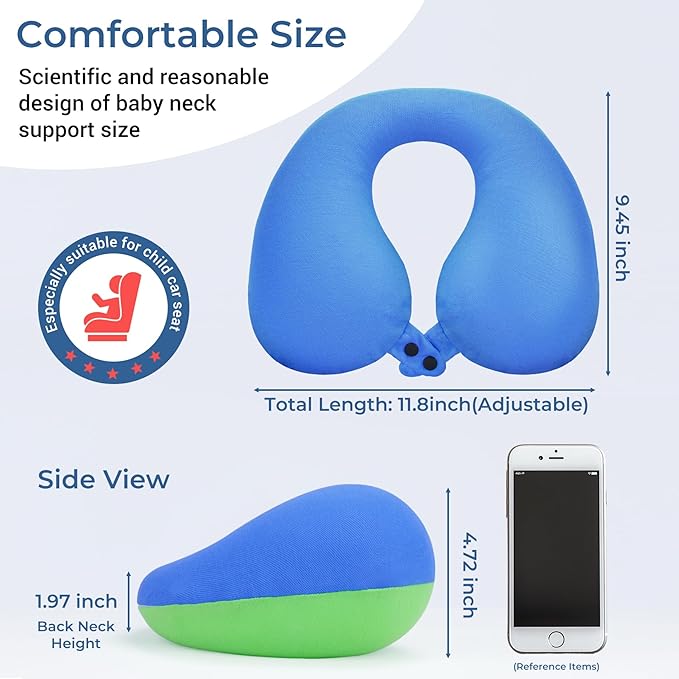 COOLBEBE Kids Travel Neck Pillow for Airplane, 2PCS Toddler Neck Pillow for Traving, Comfortably Headrest Pillow for Car & Airplane (Bluish Green & Pinkish Purple)