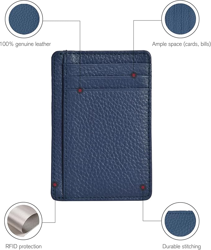 Oak Leathers Leather Slim Minimalist Wallet for Men & Women RFID Front Pocket Leather Card Holder Wallets