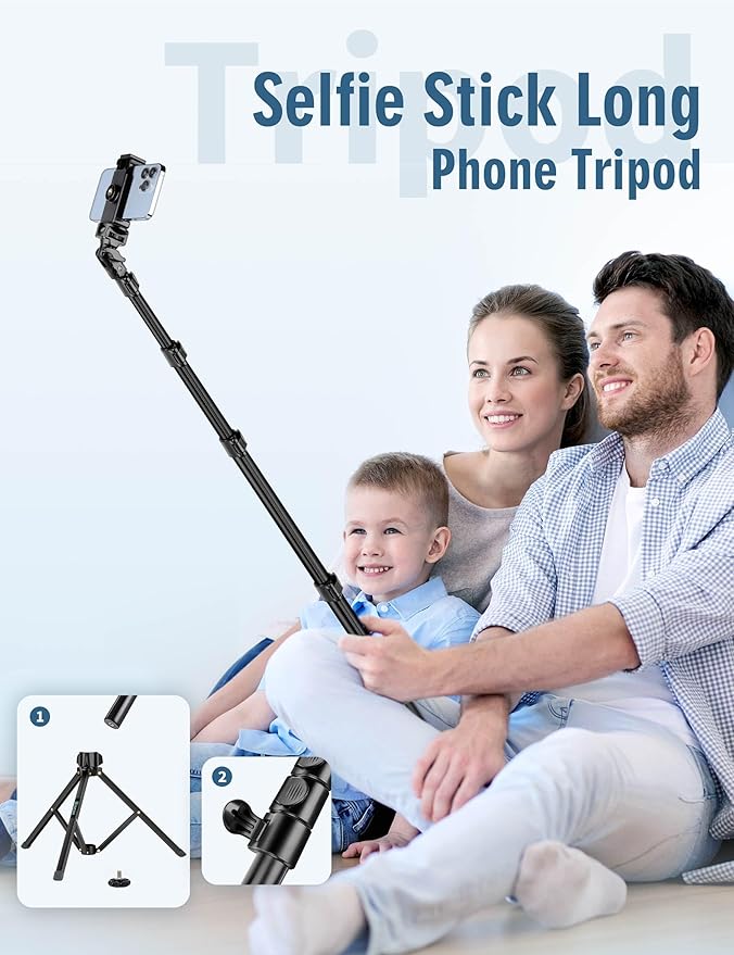 Phone Tripod, 85" Tripod for Cell Phone iPhone with Gooseneck, Aluminum Tripods Stand for Video Recording Photo Vlog, Travel Cellphone Tripod with Remote Compatible with iPhone Android
