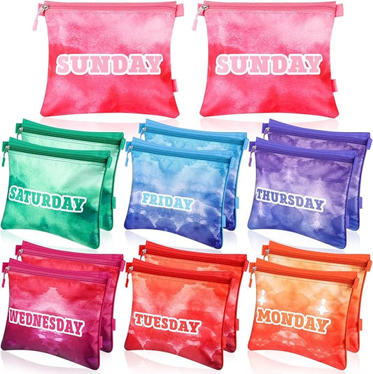 Paterr 14 Pcs Packing Cubes for Travel Kids Day of Week Compression Packing Bags Colorful Luggage Suitcase Organizers Bag for Travel(Gradient)